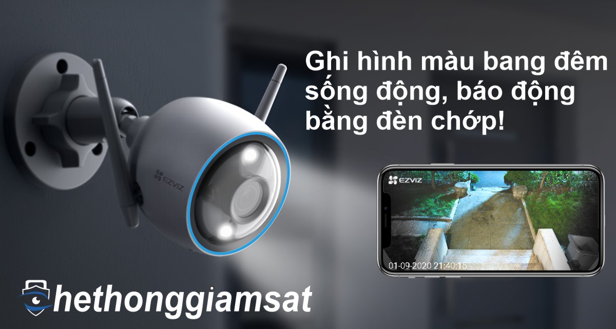 Camera Wifi Ngoài Trời EZVIZ H3 hỗ trợ 2 đèn sportlite giúp ghi mình màu bang đêm