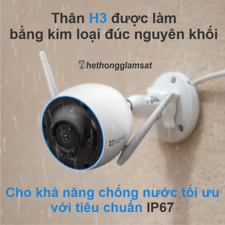 Camera Wifi Ngoài Trời EZVIZ H3 3MP 2K thân được làm bằng kim loại giúp bền bỉ với thời tiết