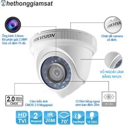 Camera HDTVI Dome HIKVISION DS-2CE56D0T-IRP 2MP là dòng sản phẩm Camera giá rẻ của Hikvision, hỗ trợ độ phân giải lên đến 2MPX