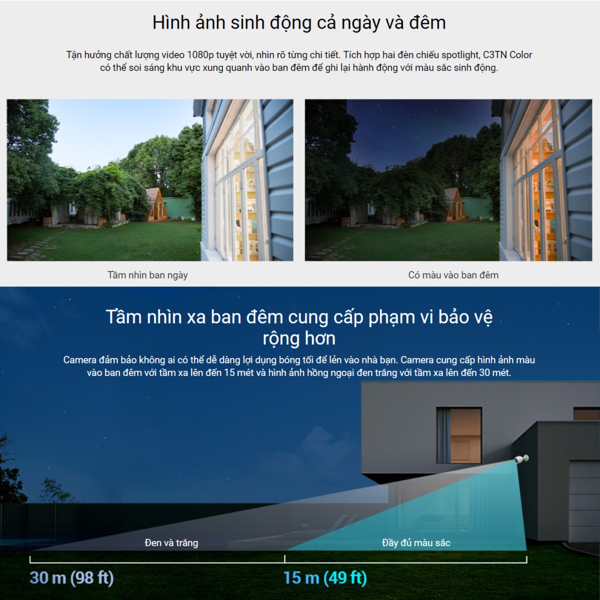Camera Wifi Ngoài Trời EZVIZ C3TN Color hỗ trợ độ phân giải 2Mp 1080P Full HD - Màu Bang Đêm Camera Wifi Ngoài Trời EZVIZ C3TN Color hỗ trợ độ phân giải 2Mp 1080P Full HD - Màu Bang Đêm