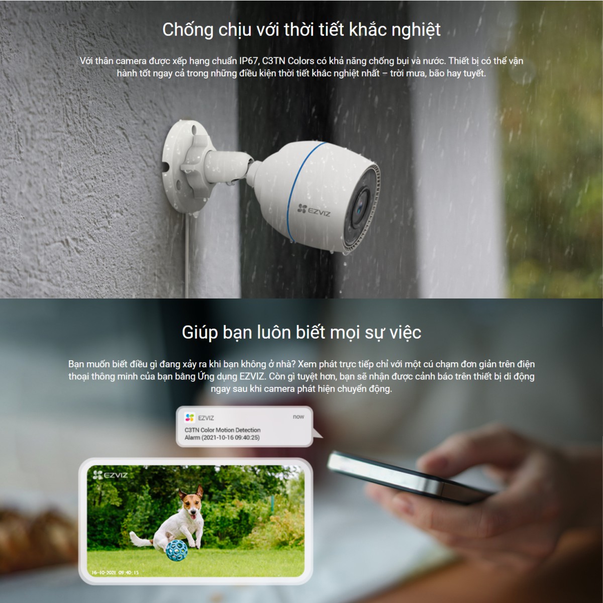 Camera Wifi Ngoài Trời EZVIZ C3TN Color 2Mp 1080P Full HD - Màu Bang Đêm được thiết kế với chuẩn chống nước ip67 Camera Wifi Ngoài Trời EZVIZ C3TN Color 2Mp 1080P Full HD - Màu Bang Đêm thiết kế chống chịu thời tiết