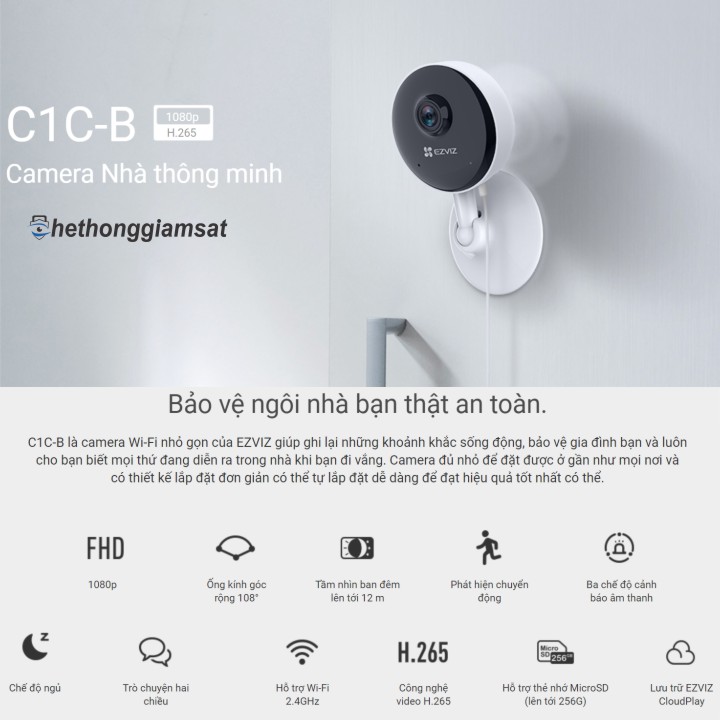 Camera Wifi EZVIZ C1C-B H.265 1080P là phiên bản nâng cấp của Camera IP Wifi EZVIZ C1C 1080P