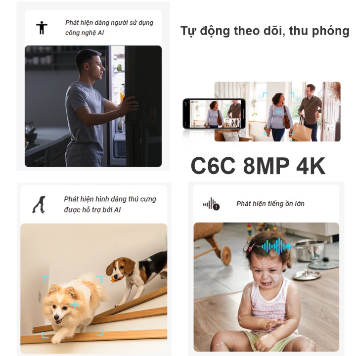 Camera Wifi EZVIZ C6C 8MP 4K tự động theo dõi thu phóng