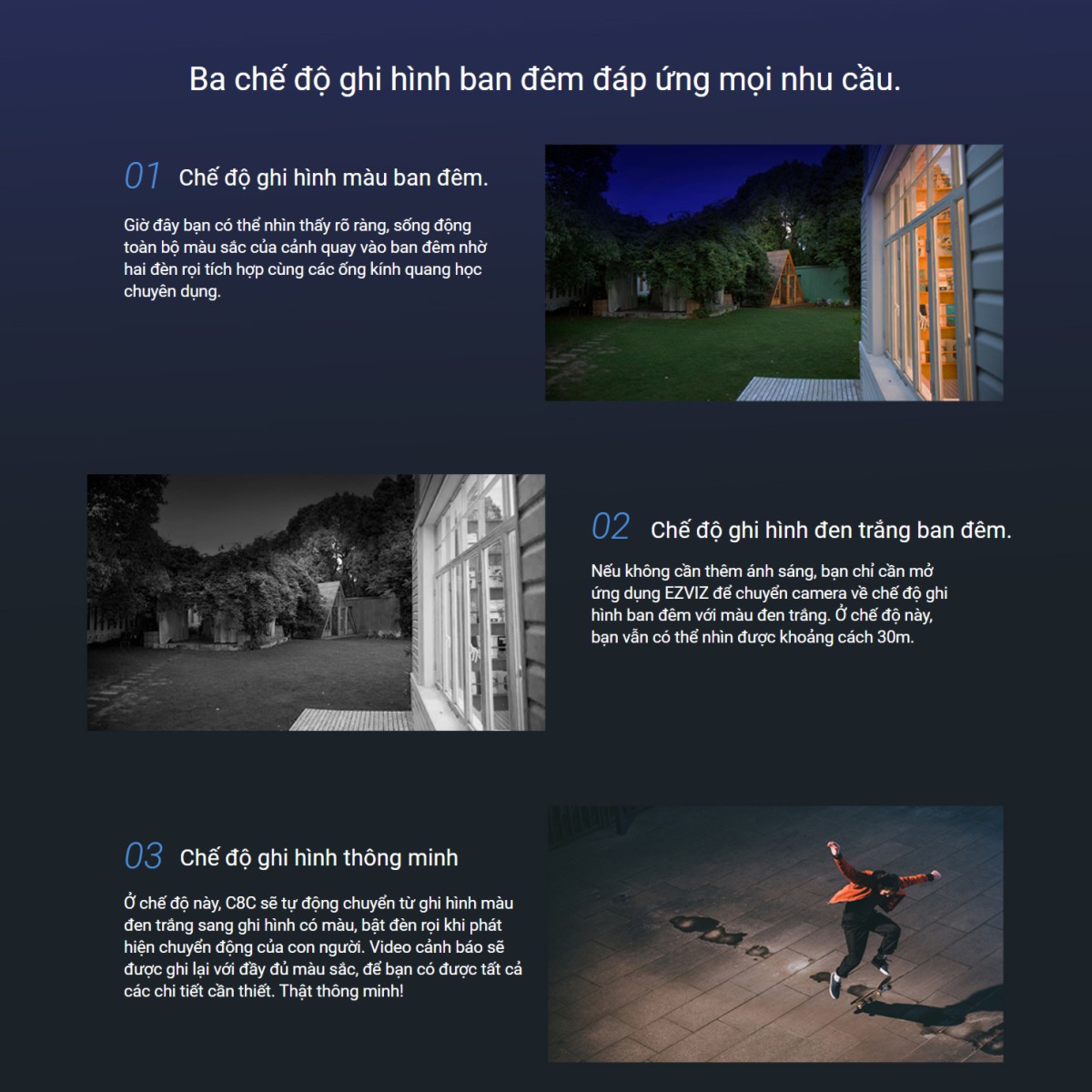 Camera EZVIZ C8C 1080P 2MP có tới 3 tính năng ghi hình màu vào bang đêm Camera EZVIZ C8C 1080P 2MP có tới 3 tính năng ghi hình màu vào bang đêm