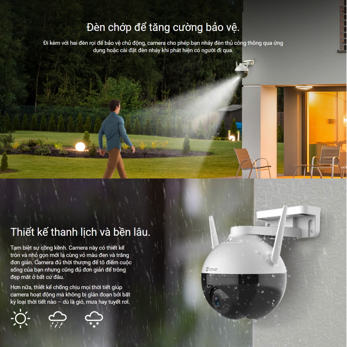 Đi kèm với hai đèn rọi, Camera EZVIZ C8C 1080P 2MP cho phép bạn nháy đèn thủ công thông qua ứng dụng hoặc cài đặt đèn nháy khi phát hiện có người đi qua Đi kèm với hai đèn rọi, Camera EZVIZ C8C 1080P 2MP cho phép bạn nháy đèn thủ công thông qua ứng dụng hoặc cài đặt đèn nháy khi phát hiện có người đi qua