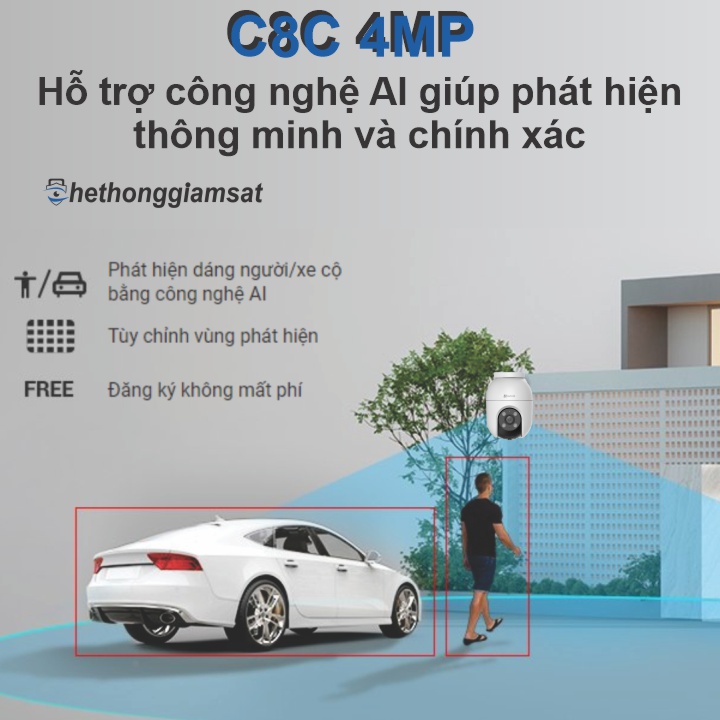 Camera Wifi Ngoài Trời EZVIZ C8C 4MP 2K+ hỗ trợ công nghệ AI nhận diện người và xe
