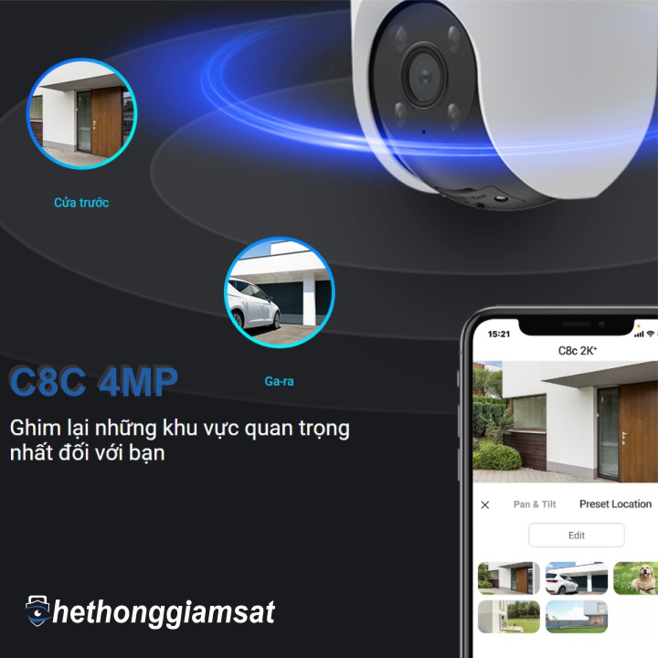 Camera Wifi Ngoài Trời EZVIZ C8C 4MP 2K+ - gim nhiều khu vực quan trọng