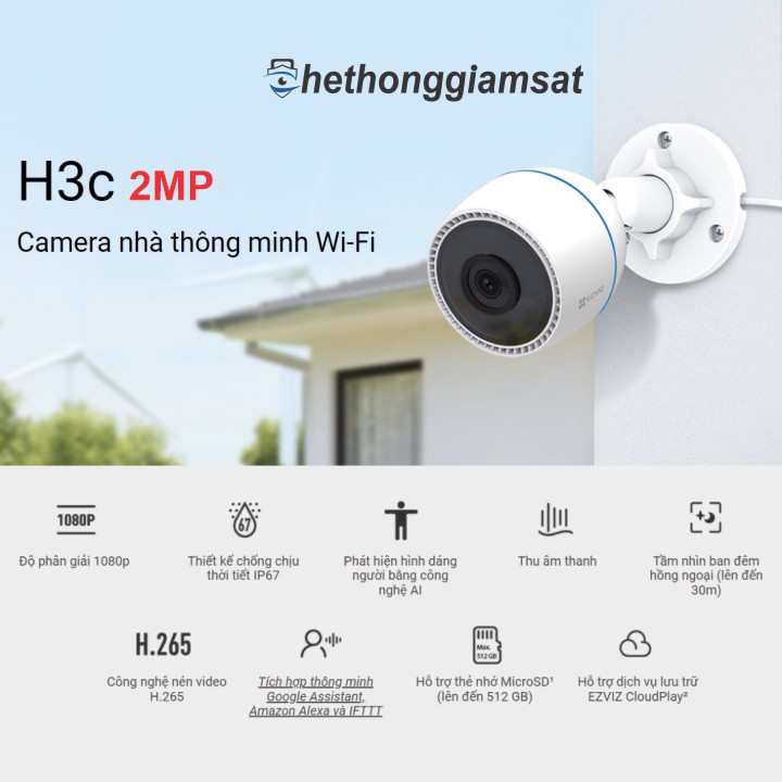 Camera Wifi Ngoài Trời EZVIZ H3C 2MP 1080P Full HD - IP 67 - AI