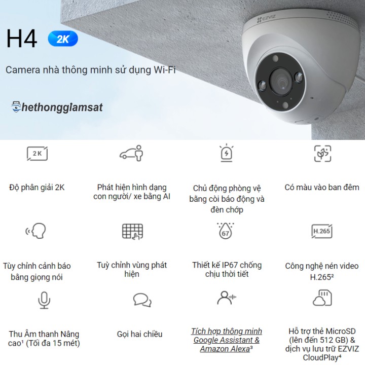 Camera Wifi Dome Ngoài Trời EZVIZ H4 3MP 2K Camera Wifi Dome Ngoài Trời EZVIZ H4 3MP 2K