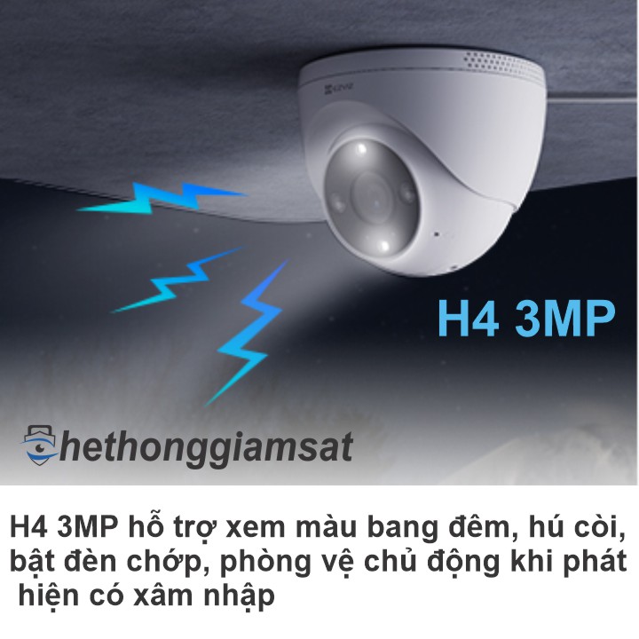 Camera Wifi Dome Ngoài Trời EZVIZ H4 3MP 2K hỗ trợ ghi hình và báo động màu vào bang đêm Camera Wifi Dome Ngoài Trời EZVIZ H4 3MP 2K hỗ trợ ghi hình và báo động màu vào bang đêm