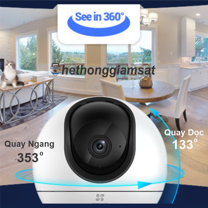 Camera Wifi EZVIZ H6 5MP 3K có khả năng Xoay 360 Độ