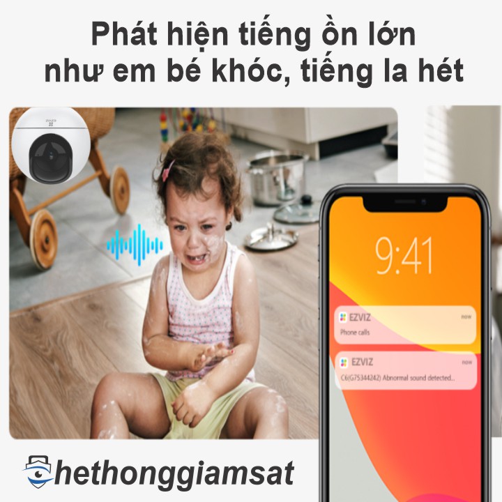 Camera Wifi EZVIZ H6 5MP 3K phát hiện tiếng khóc, tiếng động lạ