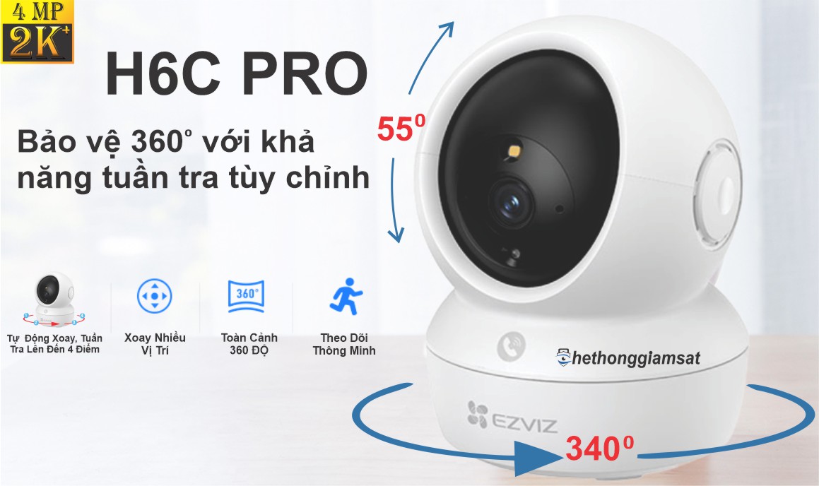 Camera Wifi EZVIZ H6C PRO 4MP 2K+ - Xoay 360 Độ, Tự Động Xoay và tuần tra lên đến 4 điểm Camera Wifi EZVIZ H6C PRO 4MP 2K+ - Xoay 360 Độ, Tự Động Xoay và tuần tra lên đến 4 điểm