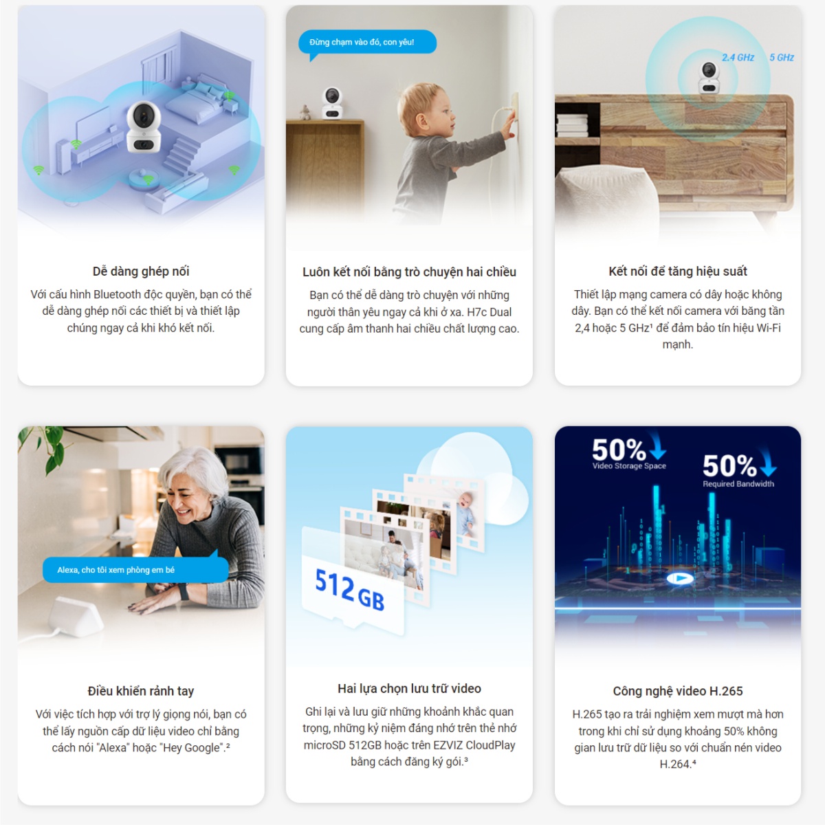 Camera Wifi 2 Mắt Kép EZVIZ H7C 4MP hỗ trợ chuẩn nén h.265 và nhiều công nghệ thời thượng khác Camera Wifi 2 Mắt Kép EZVIZ H7C 4MP hỗ trợ chuẩn nén h.265 và nhiều công nghệ thời thượng khác