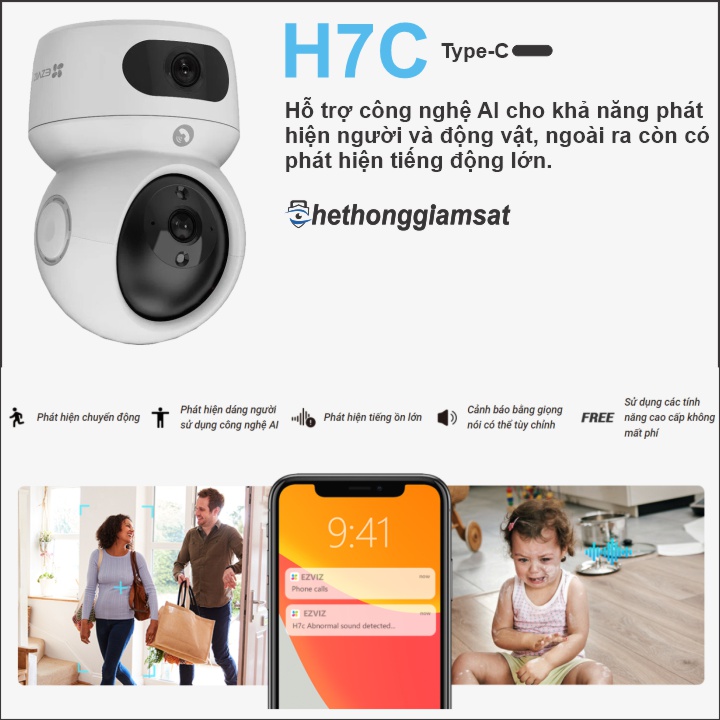 Camera Wifi 2 Mắt Kép EZVIZ H7C 4MP hỗ trợ công nghệ ai phát hiện tiếng ồn lớn Camera Wifi 2 Mắt Kép EZVIZ H7C 4MP hỗ trợ công nghệ ai phát hiện tiếng ồn lớn