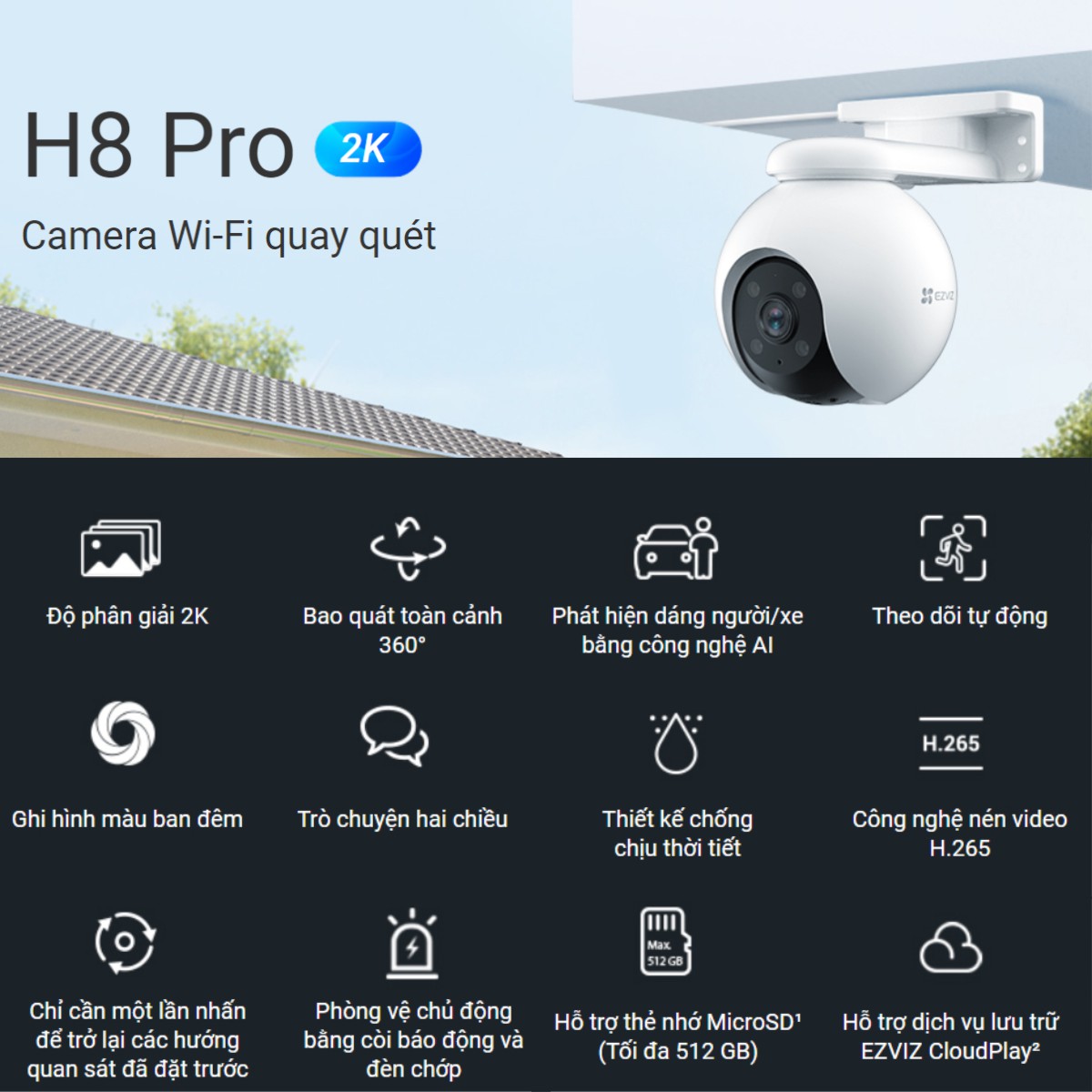 Camera Wifi Ngoài Trời EZVIZ H8 3MP 2K - Xoay 360 Độ - Đàm Thoại 2 Chiều Camera Wifi Ngoài Trời EZVIZ H8 3MP 2K - Xoay 360 Độ - Đàm Thoại 2 Chiều