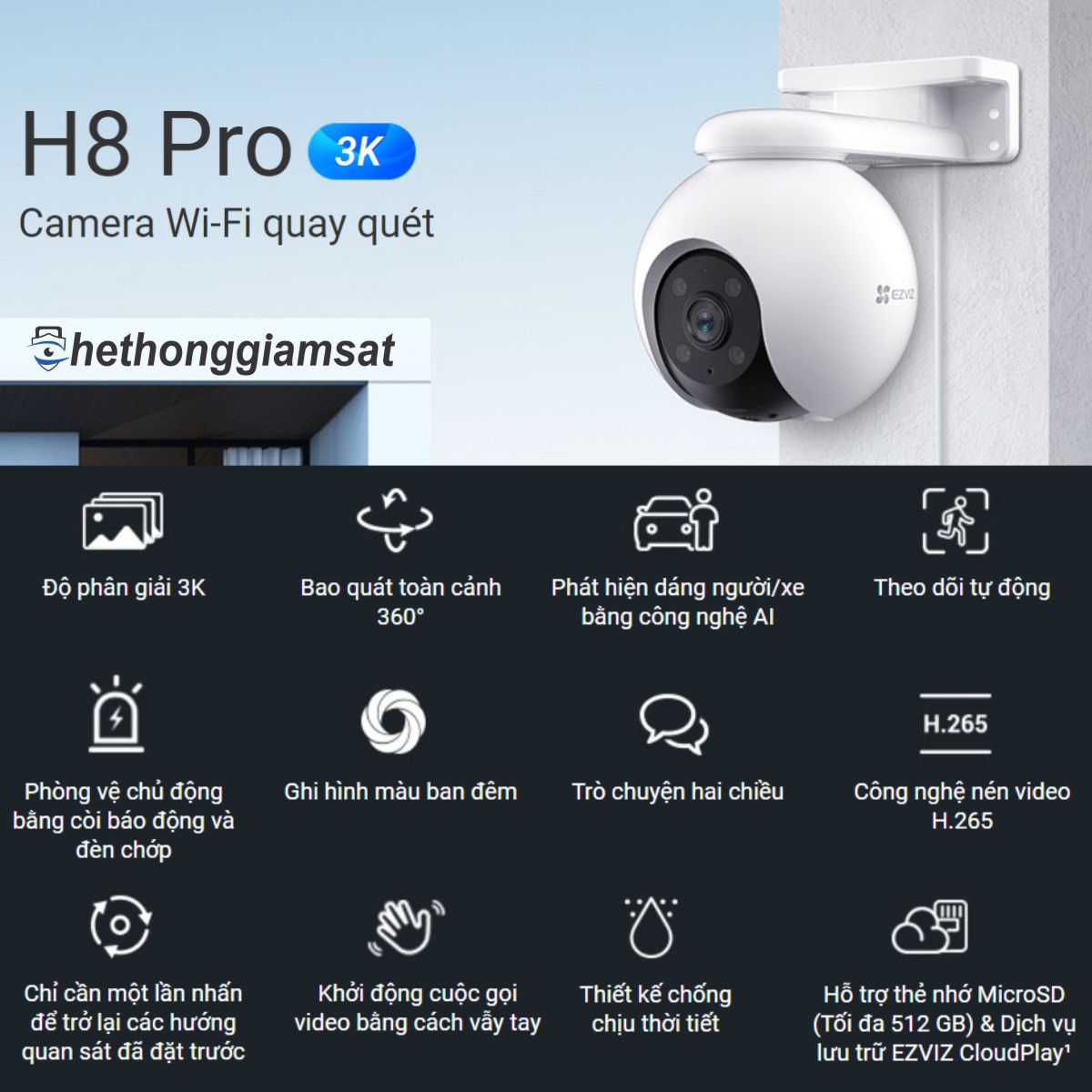Camera Wifi Ngoài Trời EZVIZ H8 Pro 5MP 3K - Xoay 360 Độ - Đàm Thoại 2 Chiều Camera Wifi Ngoài Trời EZVIZ H8 Pro 5MP 3K - Xoay 360 Độ - Đàm Thoại 2 Chiều