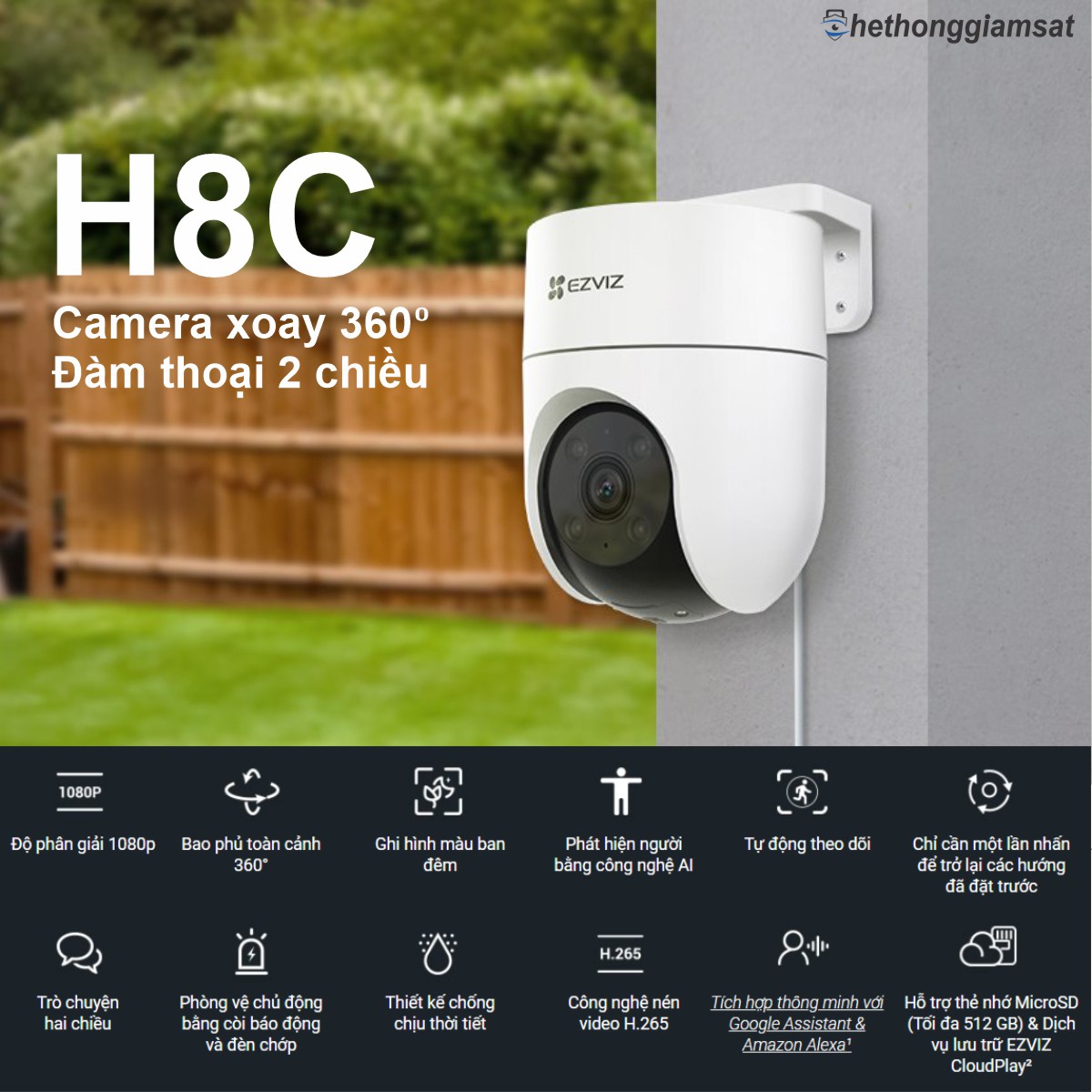 Camera IP Wifi Ngoài Trời EZVIZ H8C 1080P 2MP - Đàm Thoại 2 Chiều - Xoay 360 Độ Camera IP Wifi Ngoài Trời EZVIZ H8C 1080P 2MP - Đàm Thoại 2 Chiều - Xoay 360 Độ