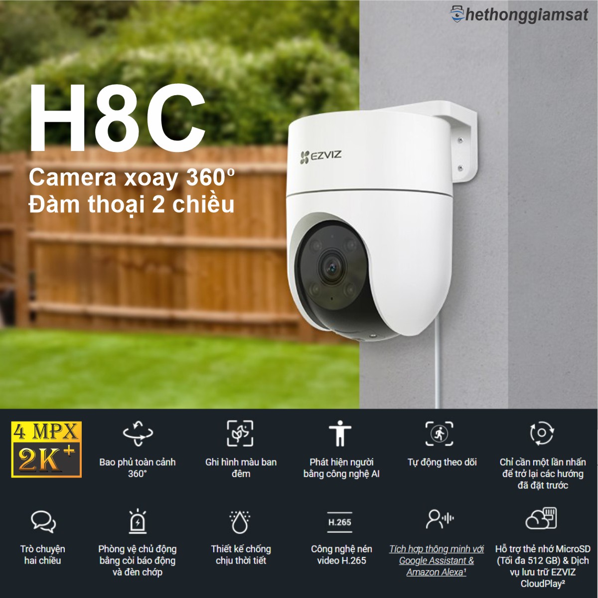 CAMERA WIFI NGOÀI TRỜI EZVIZ H8C 4MP 2K+ - ĐÀM THOẠI 2 CHIỀU - XOAY 360 ĐỘ CAMERA WIFI NGOÀI TRỜI EZVIZ H8C 4MP 2K+ - ĐÀM THOẠI 2 CHIỀU - XOAY 360 ĐỘ
