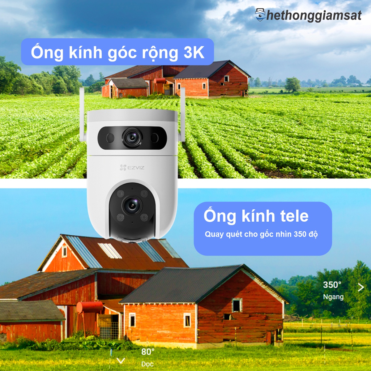 Camera Wifi Ngoài Trời EZVIZ H9C 5MP + 5MP - với 2 camera kép cho gốc nhìn rộng và bao quát