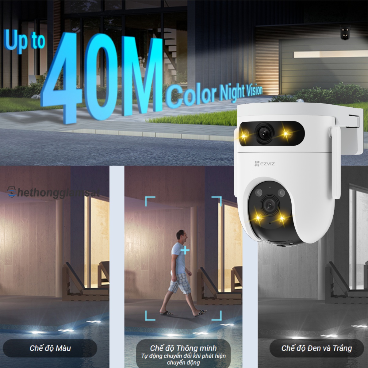 Camera Wifi Ngoài Trời EZVIZ H9C 5MP + 5MP - tầm nhìn xa có màu bang đêm lên đến 40 mét