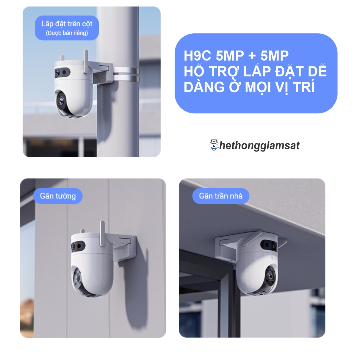 Camera Wifi Ngoài Trời EZVIZ H9C 5MP + 5MP thiết kế thông minh dễ dàng lắp đặt mọi vị trí