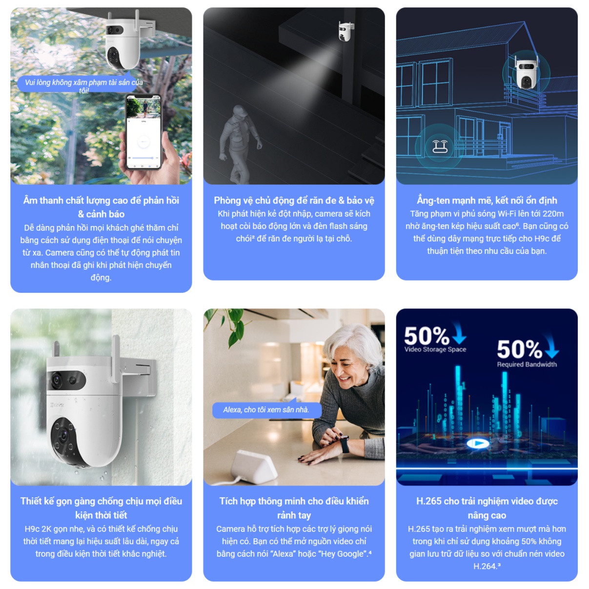 Camera Wifi Ngoài Trời EZVIZ H9C 5MP có nhiều tính năng thông minh và thời thượng