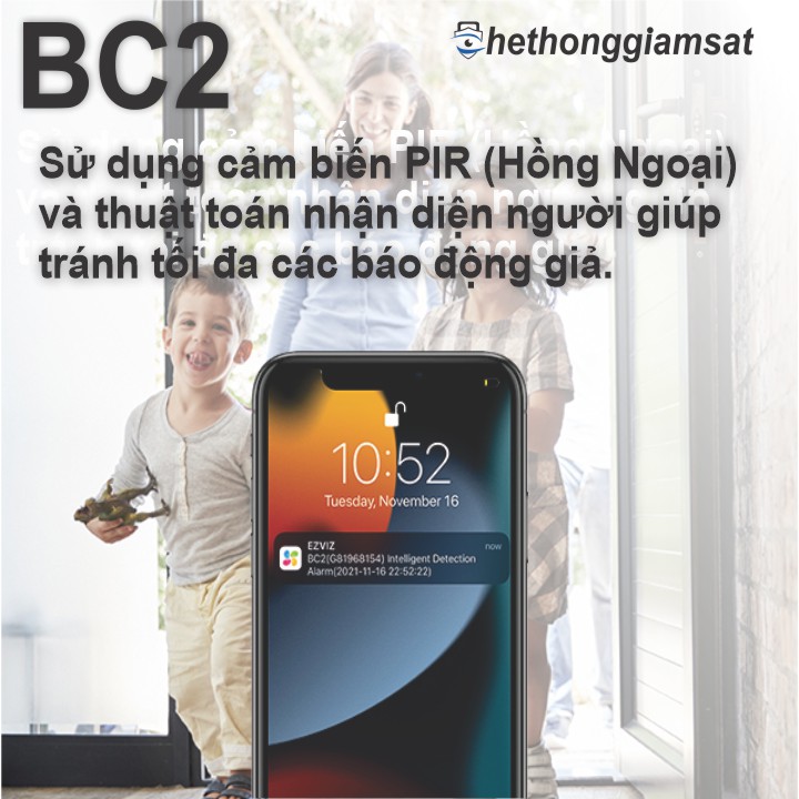 Camera Wifi Dùng Pin Sạc EZVIZ BC2 1080P 2MP - Trang bị cảnh báo Pir phát hiện người nhầm tránh báo động giả