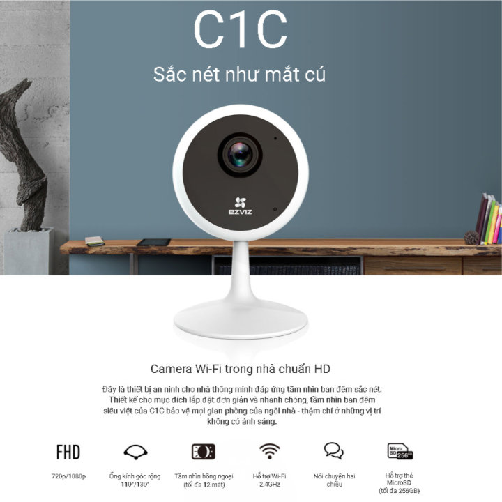 Camera IP Wifi EZVIZ C1C 720P, Camera wifi giá rẻ sắc nét Camera IP Wifi EZVIZ C1C 720P, Camera wifi giá rẻ sắc nét
