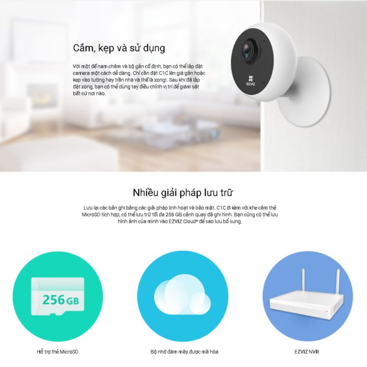 Camera IP Wifi EZVIZ C1C 720P thiết kế nhỏ gọn, có thể lắp mọi vị trí mọi nơi Camera IP Wifi EZVIZ C1C 720P thiết kế nhỏ gọn, có thể lắp mọi vị trí mọi nơi