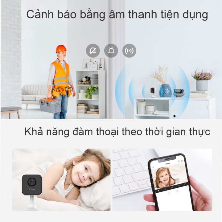 Camera Wifi EZVIZ C1HC H.265 1080P 2Mpx trang bị loa ngoài, giúp hỗ trợ cảnh bảo âm thanh và đàm thoại 2 chiều