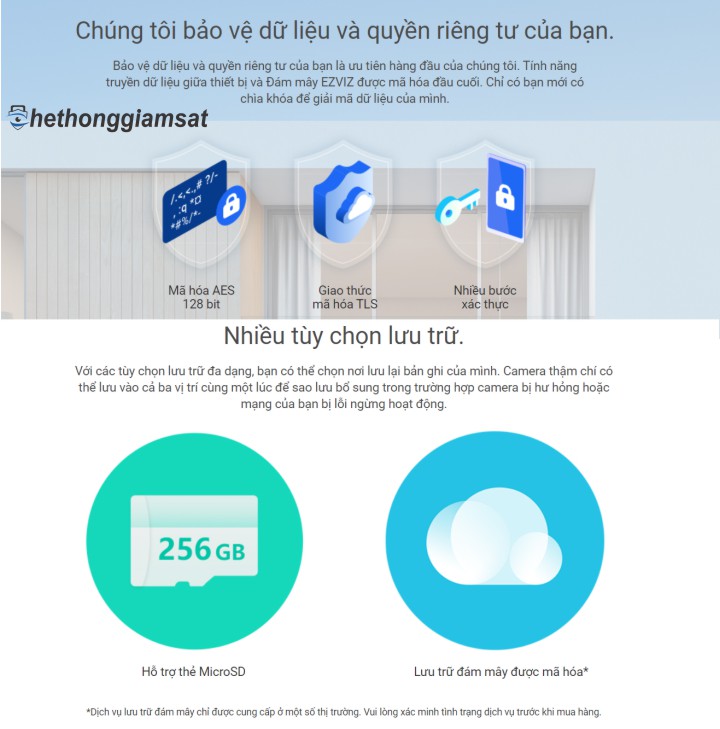 Camera Wifi EZVIZ C1HC H.265 1080P 2Mpx hỗ trợ 3 phương thức lưu trữ dữ liệu của bạn
