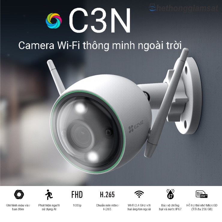 Camera IP Wifi Ngoài Trời EZVIZ C3N 1080P là phiên bản rút gọn của dòng C3W Color Night Vision
