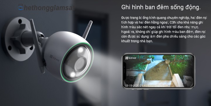 Camera IP Wifi Ngoài Trời EZVIZ C3N 1080P có khả năng ghi hình với màu sắc bang đêm