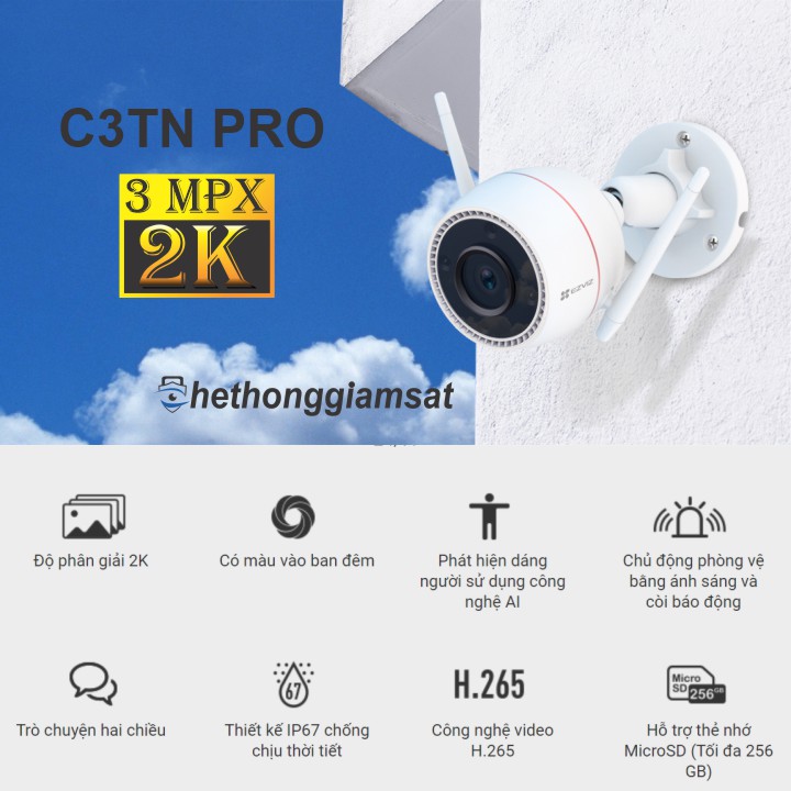 Camera Wifi Ngoài Trời EZVIZ C3TN PRO 3Mpx 2K AI