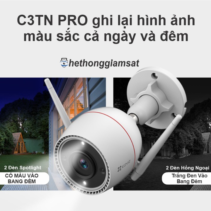 Camera Wifi Ngoài Trời EZVIZ C3TN PRO hỗ trợ độ phân giải 3Mpx 2K AI hỗ trợ ghi hình màu vào bang đêm