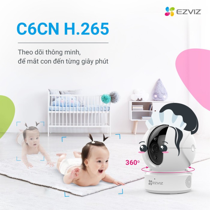 Camera Ezviz C6CN H.265 1080P với thiết kế nhỏ gọn kèm theo đó là bộ chân đế có thể lắp ngược trên trần