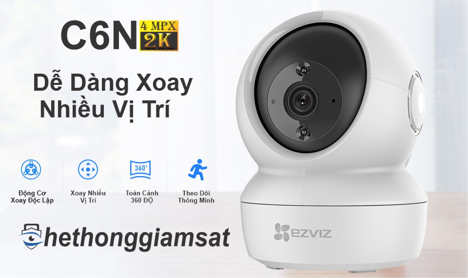 Camera Wifi Xoay EZVIZ C6N 4Mpx 2K H.265 có khả năng xoay 360 độ Camera Wifi Xoay EZVIZ C6N 4Mpx 2K H.265 có khả năng xoay 360 độ