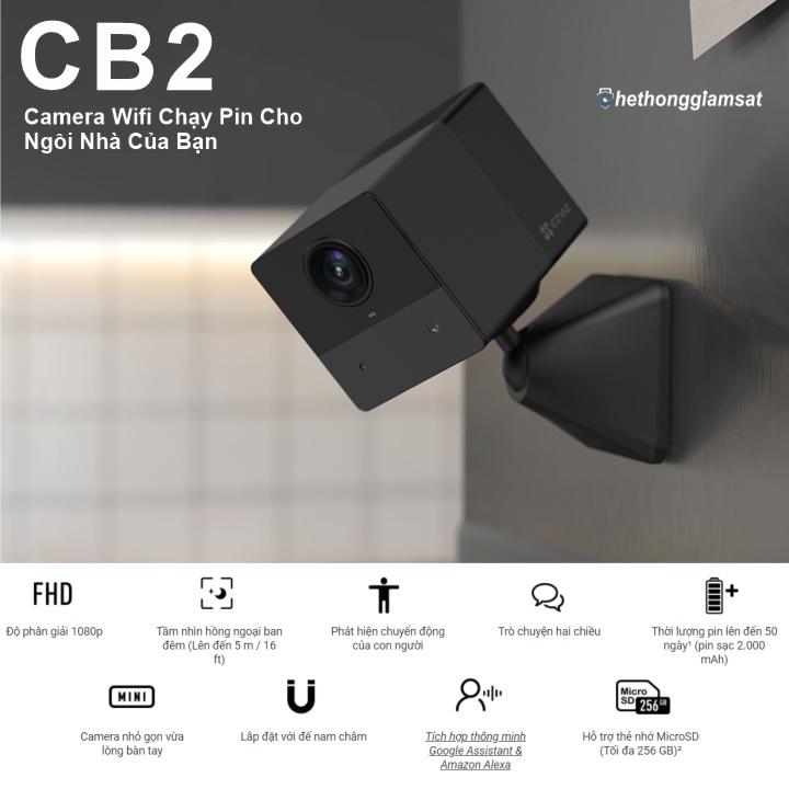 Camera Wifi Dùng Pin Sạc EZVIZ CB2 1080P 2MP - Pin 2.000mAh - Đàm Thoại 2 Chiều