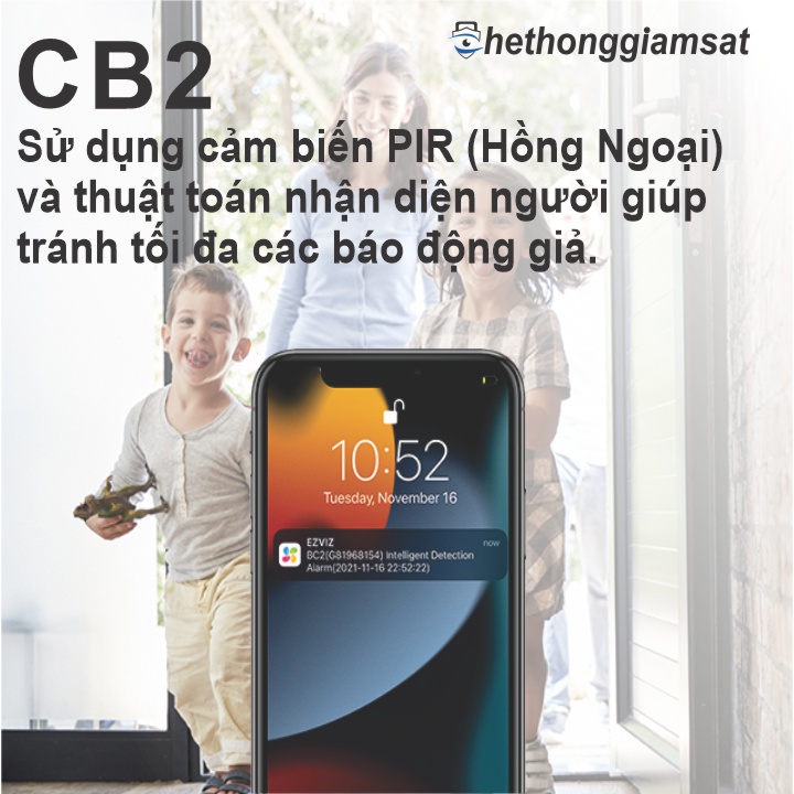 Camera Wifi Dùng Pin Sạc EZVIZ CB2 1080P 2MP - Trang bị cảnh báo Pir phát hiện người nhầm tránh báo động giả