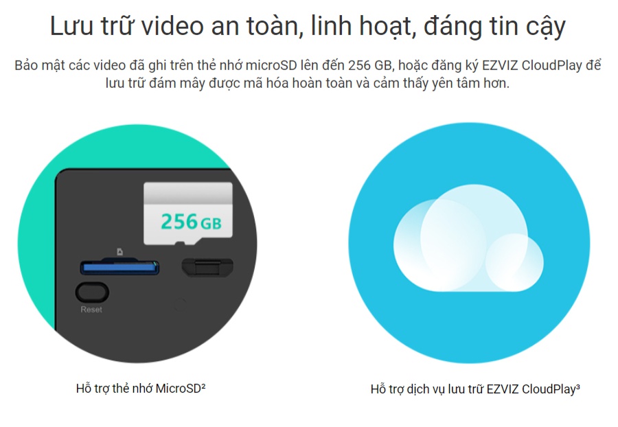 Camera Wifi Dùng Pin Sạc EZVIZ CB2 1080P 2MP, hỗ trợ khe cắm thẻ nhớ lên đến 256GB