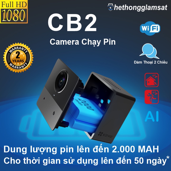 Camera Wifi Dùng Pin Sạc EZVIZ CB2 1080P 2MP - Pin 2.000mAh, cho thời gian sử dụng lên đến 45 ngày