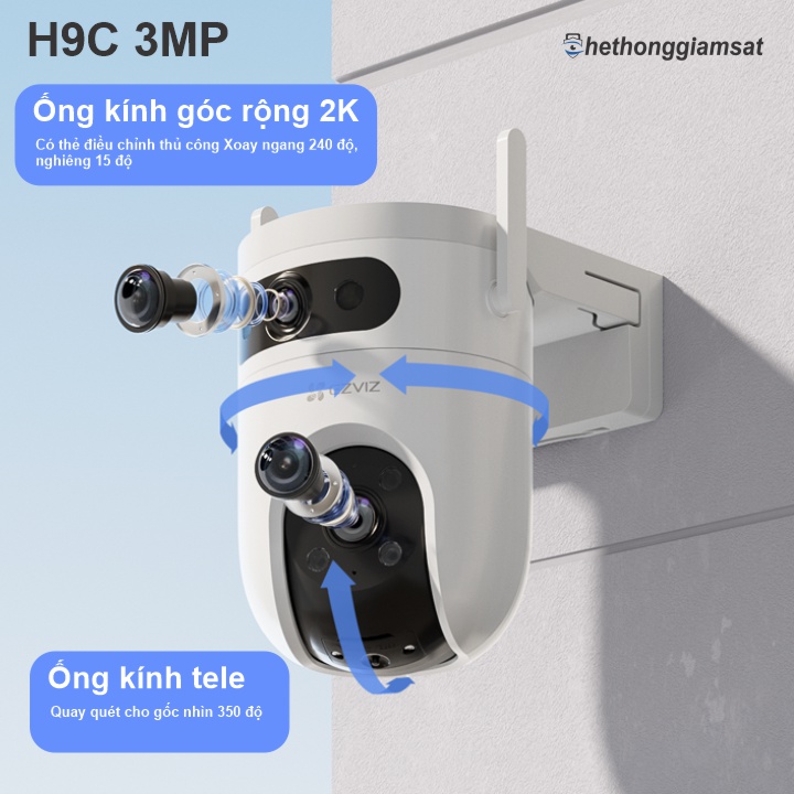 Camera Wifi Ngoài Trời EZVIZ H9C 3MP + 3MP ống kính gốc rộng có độ phân giải lên đến 2K Camera Wifi Ngoài Trời EZVIZ H9C 3MP + 3MP ống kính gốc rộng có độ phân giải lên đến 2K