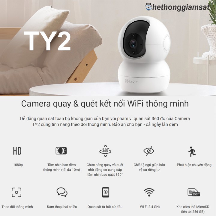 Camera Wifi Xoay EZVIZ TY2 1080P 2Mpx