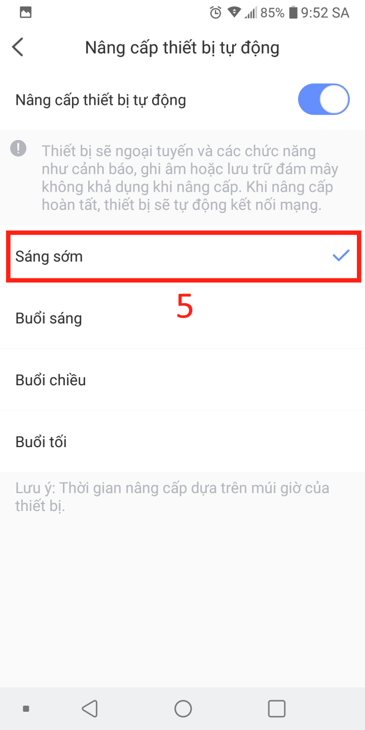 Hướng dẫn bật chức năng tự động cập nhật Firmware cho thiết bị Ezviz, vào buổi sáng khi có phiên bản Firmware mới cho thiết bị.