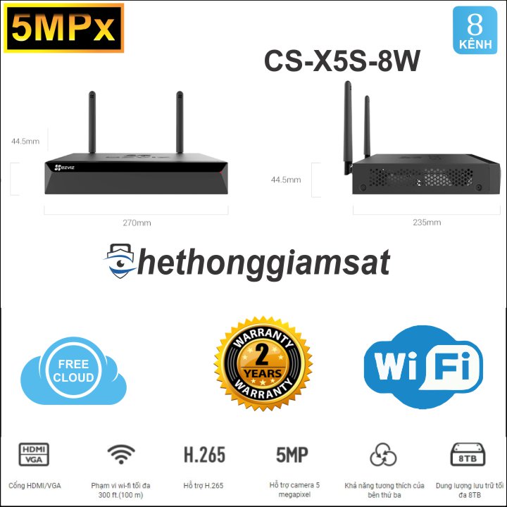 Đầu Ghi Wifi NVR 8 Kênh Ezviz CS-X5S-8W 5MP có lớp vỏ màu đen Đầu Ghi Wifi NVR 8 Kênh Ezviz CS-X5S-8W 5MP có lớp vỏ màu đen