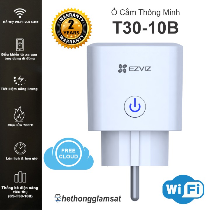 Ổ cắm thông minh Wifi EZVIZ CS-T30-10B-EU Theo dõi điện tiêu thụ Ổ cắm thông minh Wifi EZVIZ CS-T30-10B-EU Theo dõi điện tiêu thụ
