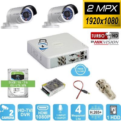 Trọn Bộ 2 Camera HD-TVI Hikvision 2MP