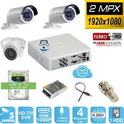 Trọn Bộ 3 camera HD-TVI Hikvision 2MP