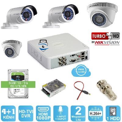 Trọn Bộ 4 Camera HD-TVI Hikvision 2MP Lite Trọn Bộ 4 Camera HD-TVI Hikvision 2MP Lite